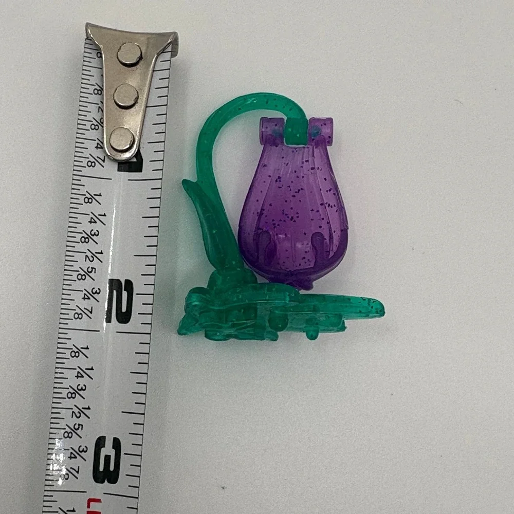 Vintage Polly Pocket Glitter Translucent Purple Flower and Green Stem Accessory